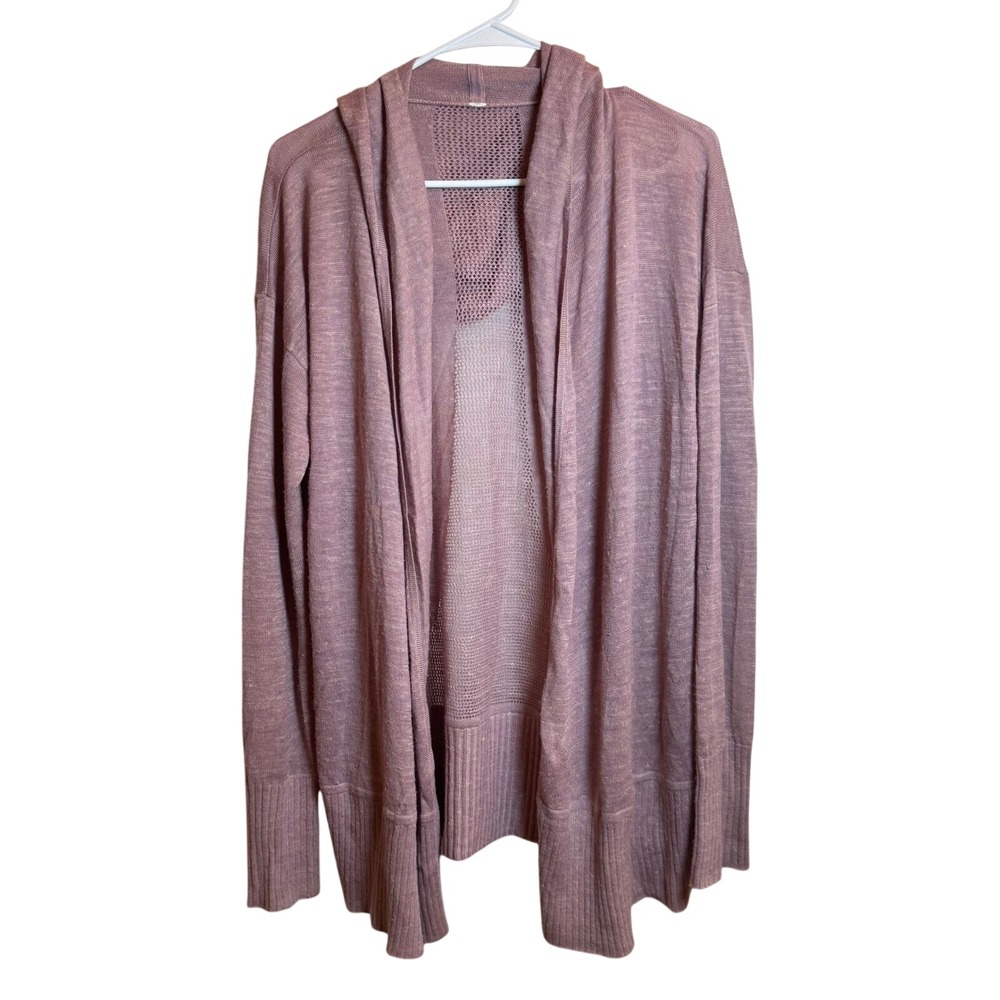 Lululemon Womens Calm and Collected Pink Hooded Open Front Long Sleeve Cardigan